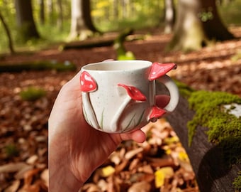 手作りのきのこカップ - かわいい陶器のコーヒーマグ、140ml