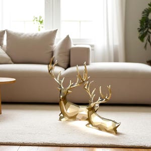 Handmade Deer Figurine Set – 2-Piece Modern Sculpture, 22 cm Home Decor