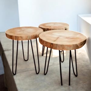 Handmade Rustic Wooden Nesting Table Set – 3-Piece Live Edge Log Tables 45x45cm