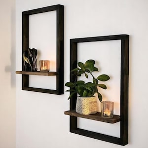 Handgemaakte houten wandplankset – 2 stuks, rustieke opbergruimte voor muurdecor: 40 x 30 cm