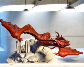 Handmade 3D Printed Dragon Figure – Painted Fantasy Decor – 31.5cm Wide