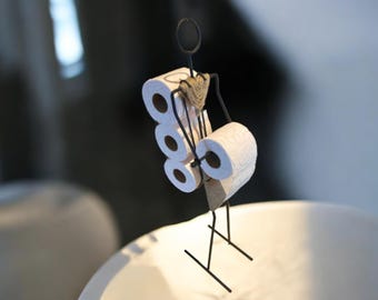 Handmade Decorative Toilet Paper Holder | Human Figure Minimalist Bathroom Organizer with Spare Roll Storage