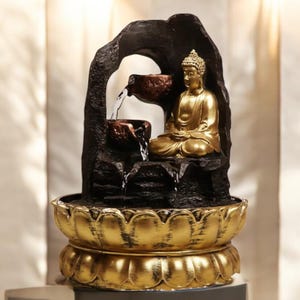 Handmade Zen Saraswati Water Fountain, Indoor Tabletop Waterfall, Relaxing Home Decor Accent