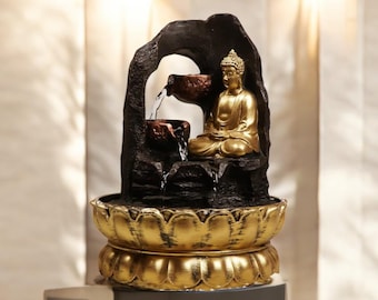 Handmade Zen Saraswati Water Fountain, Indoor Tabletop Waterfall, Relaxing Home Decor Accent