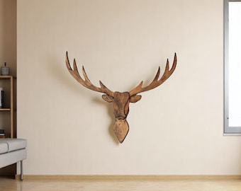 Large Wooden Deer Head Wall Decor (140x110 cm) | Rustic Home Accent | Unique Art Piece