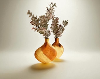 Handmade Wooden Vase Set of 2 – Decorative Rustic Home Decor 18 cm (7 in)