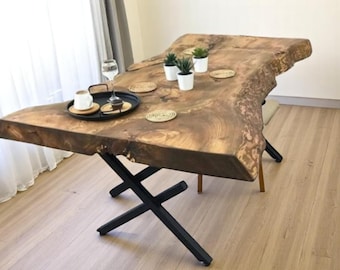 Mesa de centro rústica de madera maciza hecha a mano, hecha a mano, con rodajas de tronco natural, 110 x 70 cm (43,3 x 27,5 pulgadas)