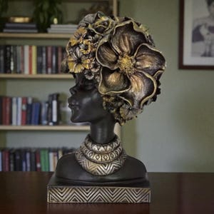 Handmade Woman Bust with Floral Hair – Elegant Decorative Sculpture for Home Decor