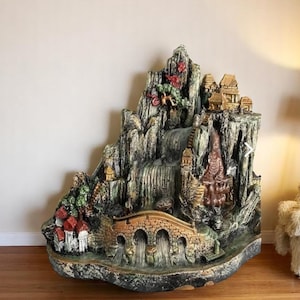 Handmade Large Mountain Waterfall Backflow Incense Burner with Bridge – Zen Aromatherapy Decor