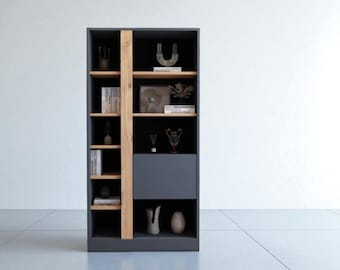 Handmade Wooden Bookshelf with Doors – Modern Storage Cabinet, Decorative Bookcase 160x80x30 cm (63x31.5x11.8 in)