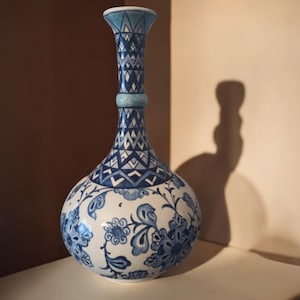 Handmade Tile-Patterned Ceramic Vase 30 cm – Turkish Art Pottery, Decorative Floral Vase, Unique Home Decor, Boho Style, Gift Idea