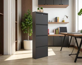 Handgefertigter Schuhschrank mit Schloss - 4-türiger schmaler Schuhschrank, Eingangsbereich (136×50×15 cm)