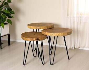 Mesa auxiliar rústica de madera hecha a mano (3 piezas, 40 x 40 cm)