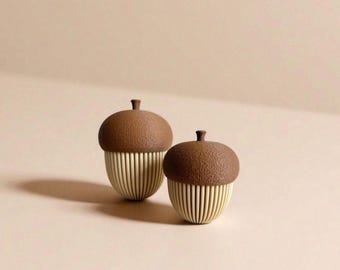 Handmade 3D Printed Decorative Acorn Figurine Set with LED Light – Tealight Box Decor – 2-Piece Set (15cm & 10cm)