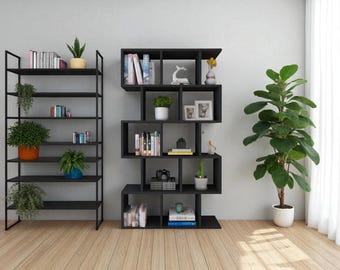 Estantería de madera decorativa hecha a mano: moderna estantería de almacenamiento y exhibición