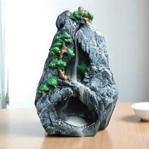 Handmade Rock Waterfall Backflow Incense Burner – Zen Aromatherapy Decor 21x14 cm