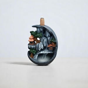 Handmade Mountain Bridge Backflow Incense Burner – Ceramic Waterfall 12x10cm