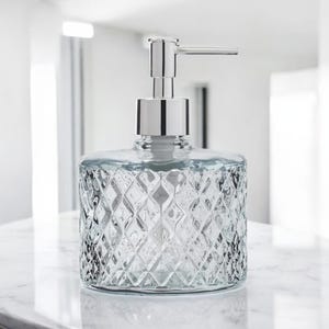 Oggi Seifenspender Aus Glas 368 Ml – Quadratisch, Aqua, Mit Verchromter Pumpe, Für Flüssigseife & Desinfektionsmittel