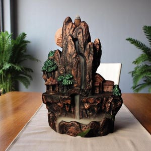 Handmade Mountain Backflow Incense Burner – Zen Waterfall Aroma Decor 20 cm