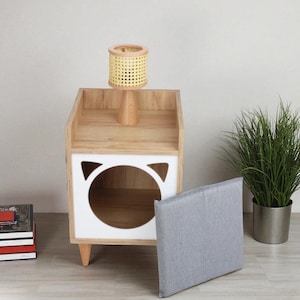 Handmade Wooden Cat House – Stylish Bedside Nightstand 58x40cm