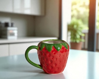 Handmade Strawberry Mug – Large 300ml Ceramic Fruit Cup for Coffee & Tea Lovers