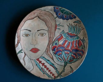 Plato de cerámica turca hecho a mano: plato decorativo de pared de 30 cm con diseño de azulejos tradicionales