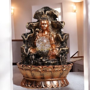 Handmade Lord Buddha Water Fountain, Zen Tabletop Waterfall, Peaceful Home Decor Accent