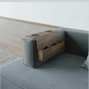 Handmade Couch Arm Tray – Wooden Sofa Side Table Organizer for Drinks & Remotes