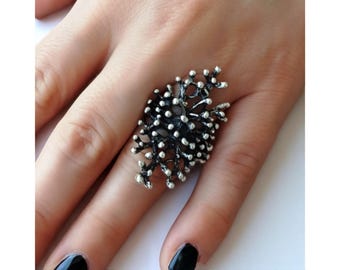 Anello in corallo fatto a mano – Gioielli da donna regolabili placcati in argento ispirati all'oceano