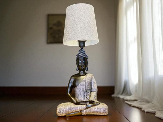 Handmade Buddha Lamp – Zen Table Light With Sculpture Base  display picture 1