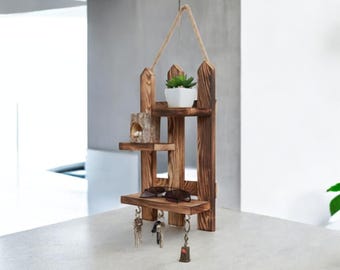 Handmade Wooden Key Holder - Wall Mounted Key Rack, Home Organizer