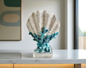 Handmade Coral & Oyster Shell Vase – Decorative Ocean-Inspired Sculpture, 30x22 cm