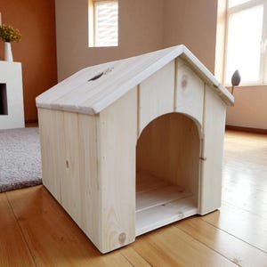 Handgefertigtes Katzenhaus aus Holz - Katzenhaus aus Naturholz 33x37x42cm