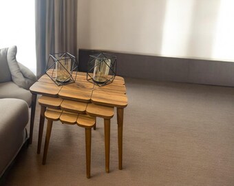 Handmade 3-Piece Nesting Coffee Table Set | Wooden Side Tables | Modern Living Room Decor