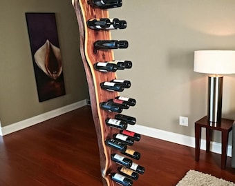 Handmade Rustic Wood Wine Rack – Natural Wall-Mounted Bottle Holder (180x30 cm)