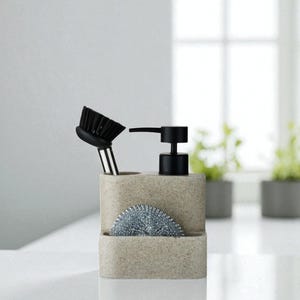Handgemaakte zeepdispenser met borstelspons – gootsteenopberger voor keukenbadkamer