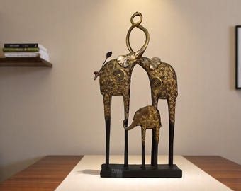 Handmade Elephant Family Sculpture – Decorative Elephant Figurine 35x18cm