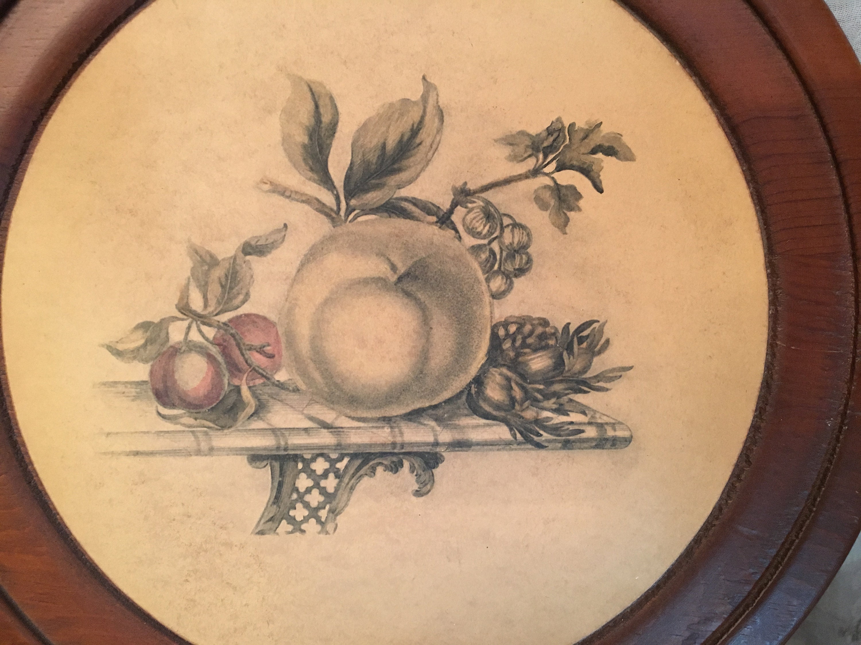 Vintage Fruit and Vegetable Wall Hanging on Round Dark Wood Etsy