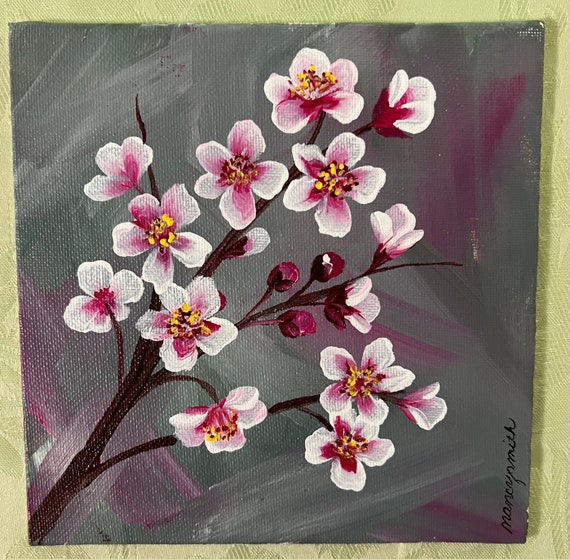 Round Floral Cotton Canvas Painting Warm Palette By Paint-Me-Happy Art