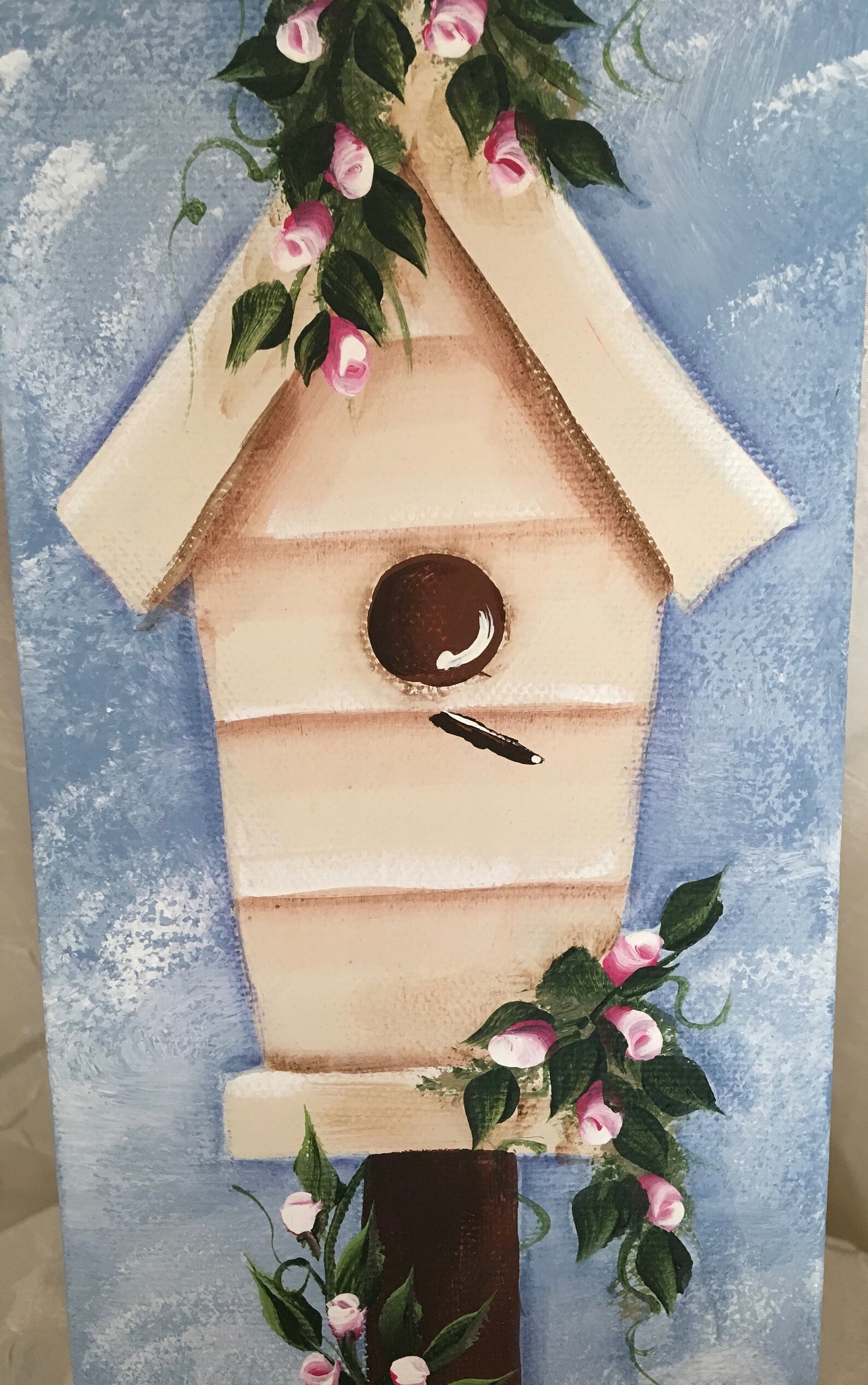 Garden Birdhouse 1 Acrylic Painting Beige Birdhouse a Etsy
