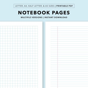 Druckbares liniertes Papier, liniertes Papier, Handschrift Blätter blank, US Letter Größe, A4 Größe, A5, Halbbrief, Instant Download