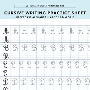 筆記体練習シート：大文字アルファベット、フランス語罫線紙、12mmの大きなグリッド（印刷可能）
