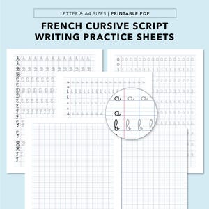 French Cursive Writing Practice Sheets, Seyes Ruled Alphabet Tracing, Large 12MM grid (Printable)