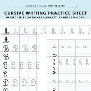 筆記体練習シートセット：大文字と小文字、フランス罫線紙、12mmの大型グリッド（印刷可能）