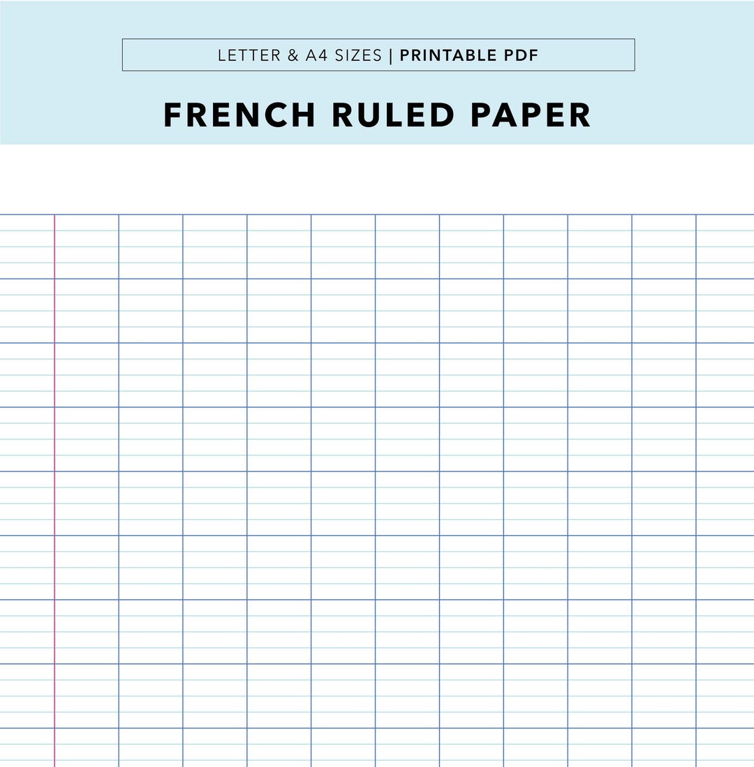Printable French Ruled Paper, Cursive Writing Practice Sheet, Large ...
