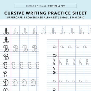 Tracing Worksheet For Cursive Script Writing Practice, Uppercase & Lowercase, Small 8MM grid (Printable)