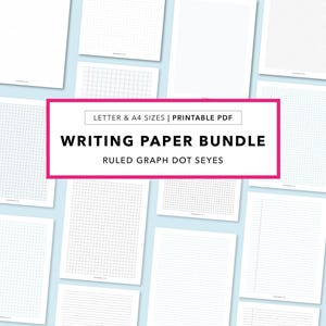 Printable Writing Paper Bundle: Lined, Graph, Dot Grid (Instant Download)