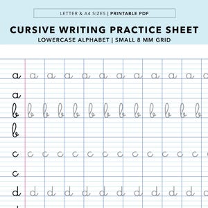 筆記体練習シート：小文字アルファベット、フランス語罫線紙、小さな8MMグリッド（印刷可能）