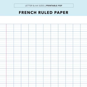 Printable French Ruled Paper, Cursive Writing Practice Sheet, Large grid 12MM