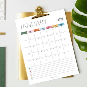 Printable 2025 Calendar, Monthly Planner, Monthly Organizer, Month at a Glance,  Sunday & Monday Start, Digital Download, A4/Letter